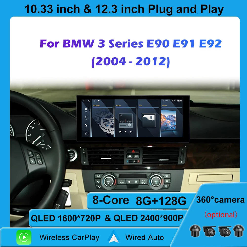 Car Stereo with Apple CarPlay & Android Auto, Compatible with BMW 3 Series E90 E91 E92 (CCC/CIC)