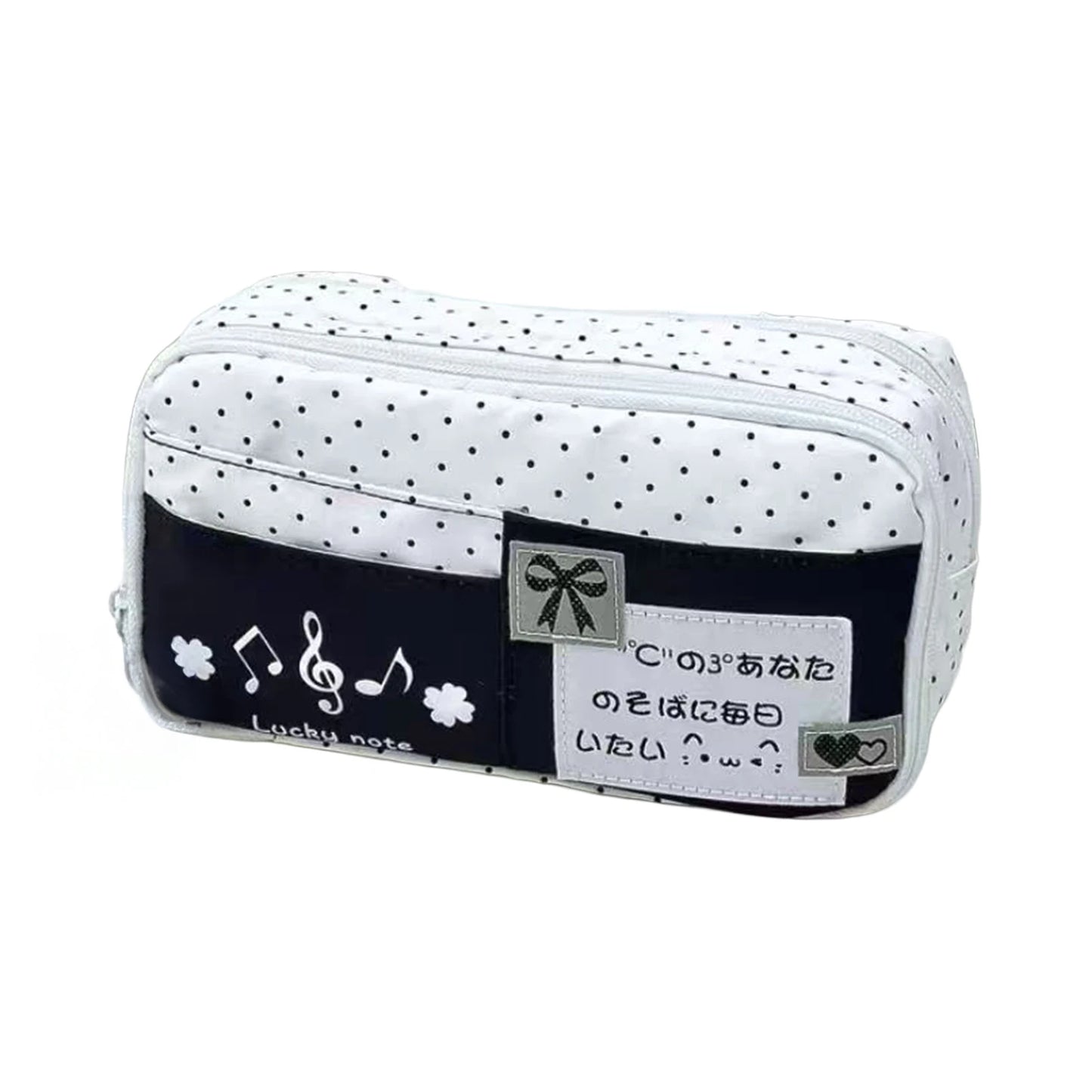 Cute Cat Pattern Blue Polka Dot Pencil Case for Students