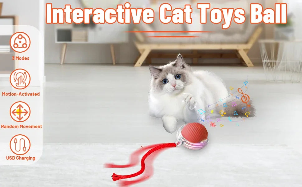 Automatic Rolling Cat Ball Toy with Tail, Rechargeable