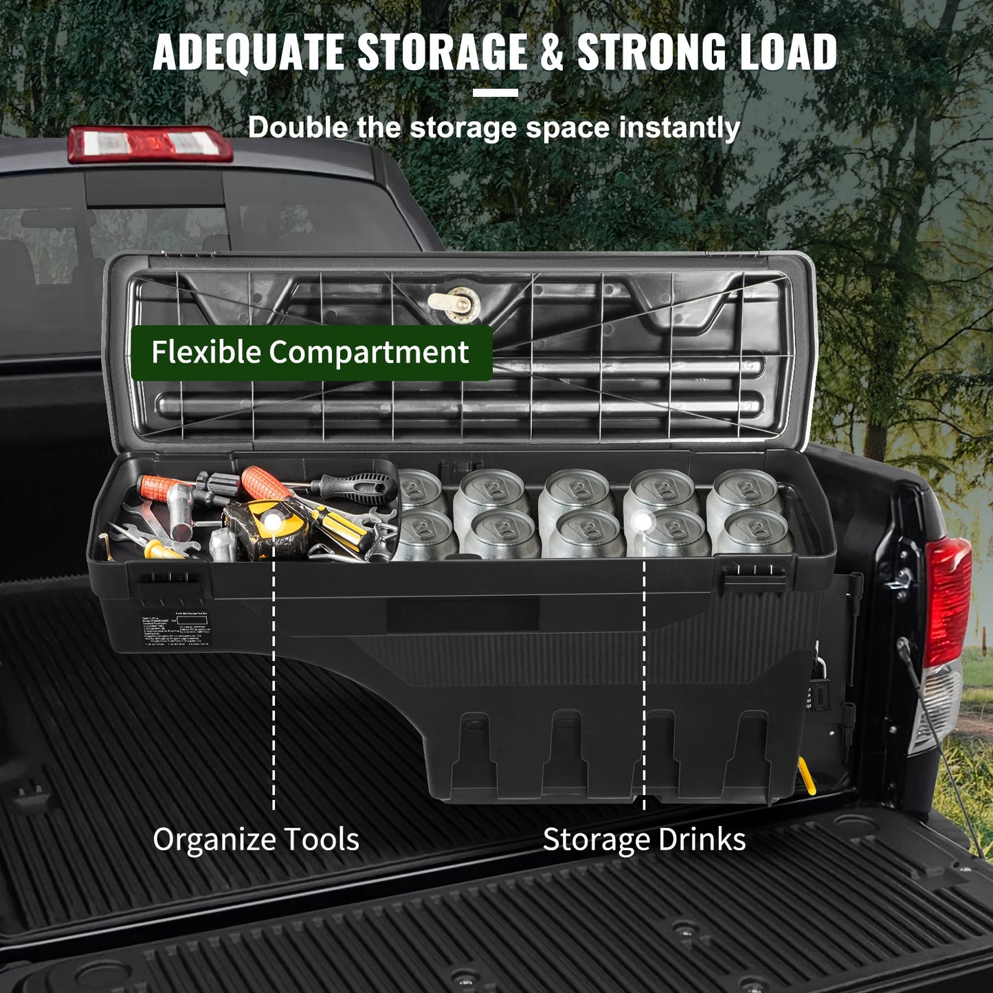Lockable Wheel-Well Truck Bed Storage Box, Waterproof — Fits Silverado, Sierra & Full-Size Pickups