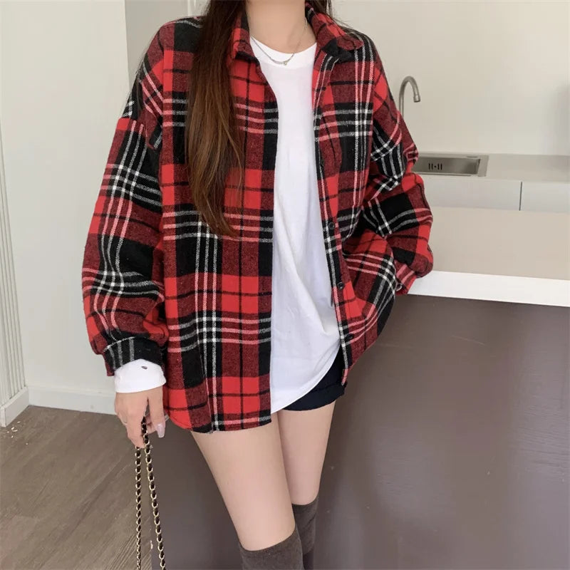 Women's Flannel Plaid Shacket - Button Front Loose Winter Jacket - photo 7