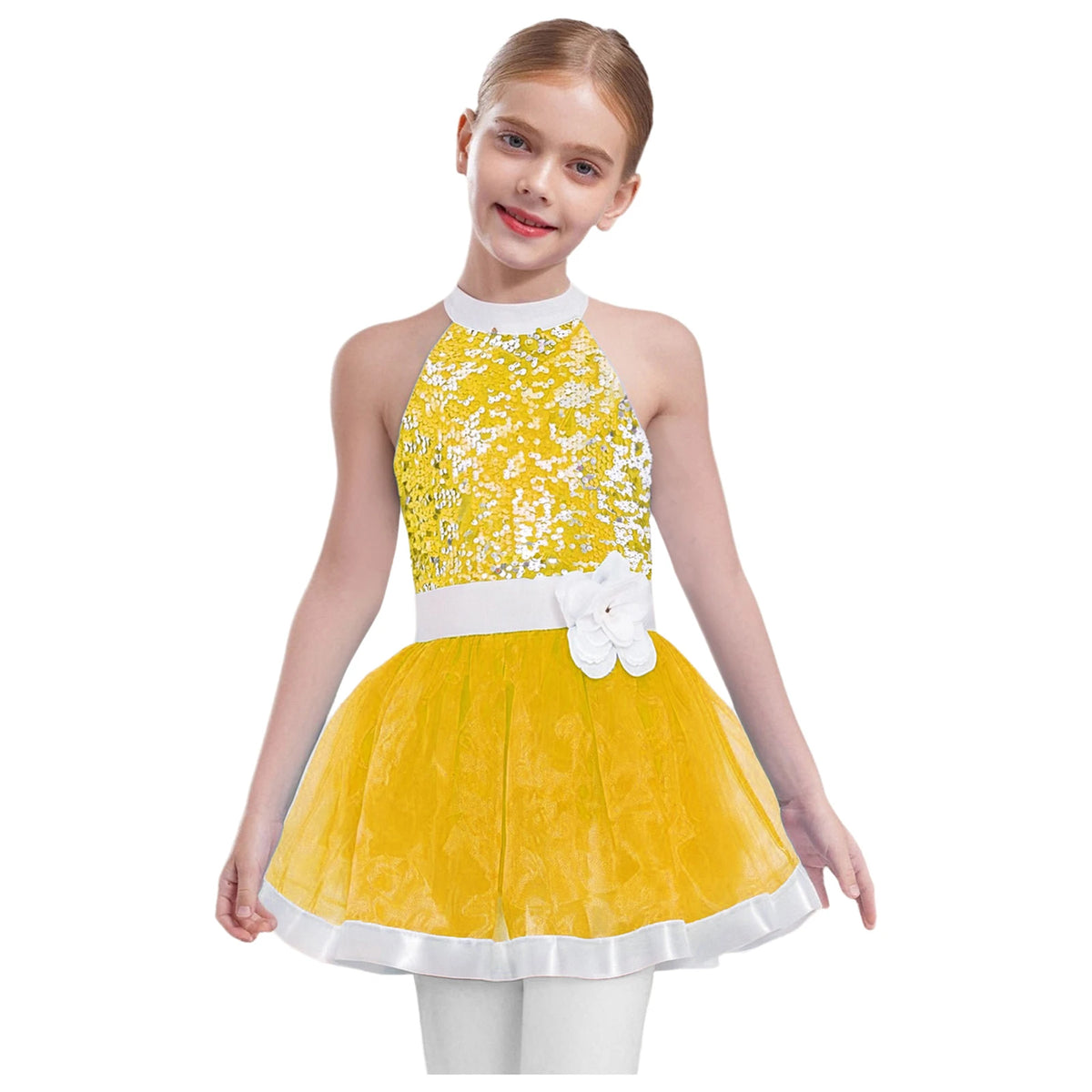 Girls cold-shoulder sequin tiered jazz dress