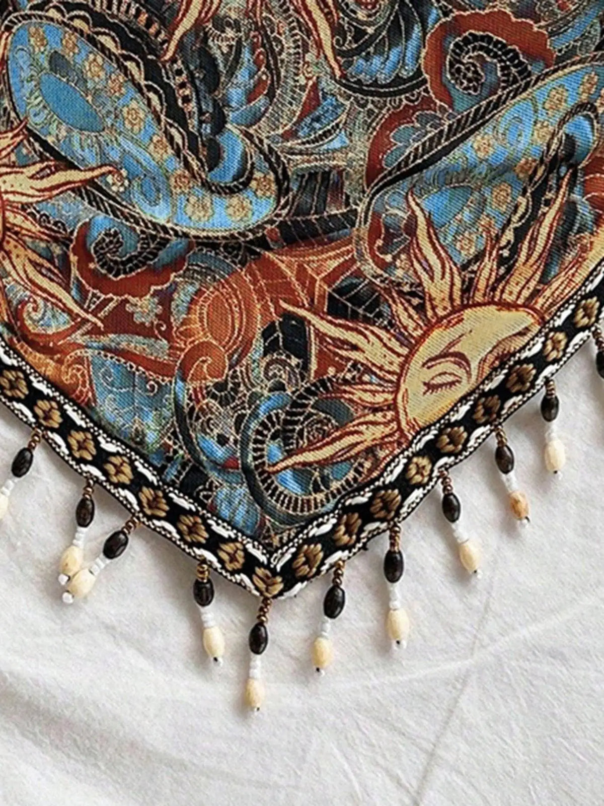 Ladies' 1pc Printed Mesh Knitted Tube Top with Triangular Hem And Beaded Fringe Trimmings - photo 4