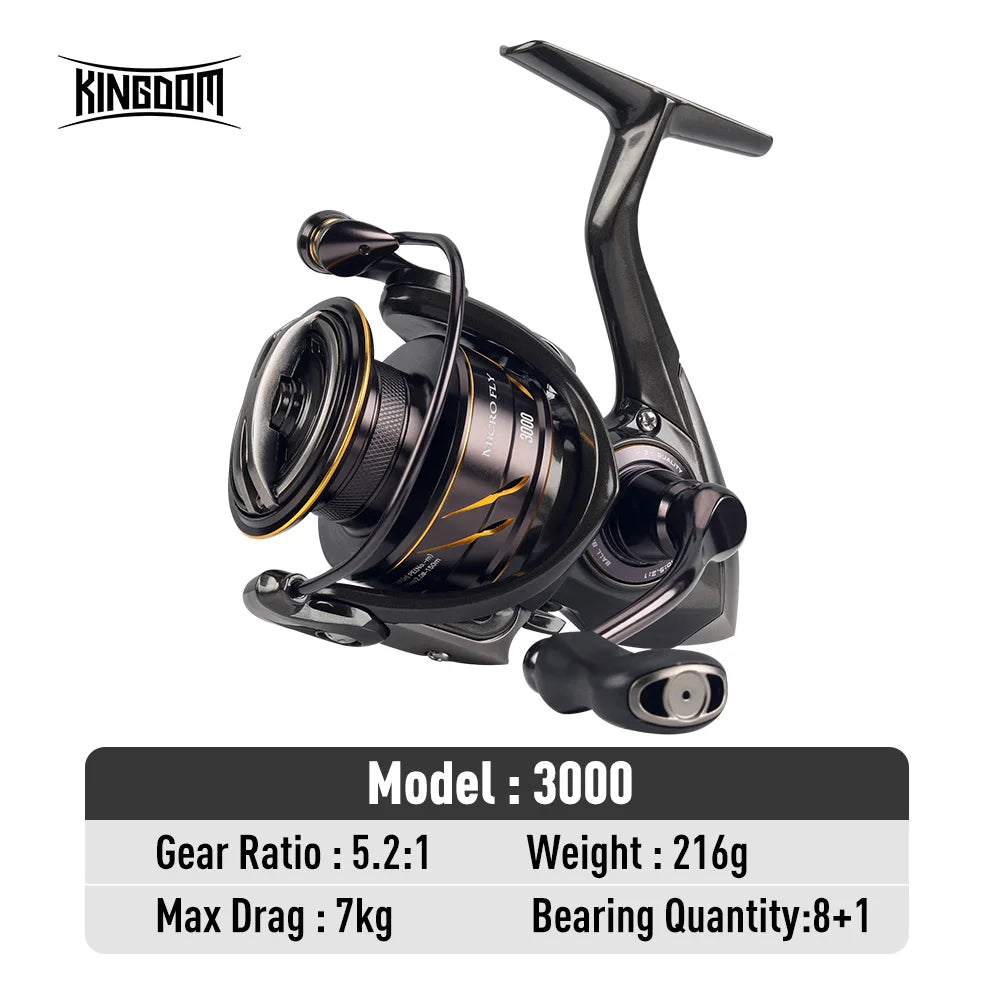 Kingdom Micro Fly Pro Fishing Spinning Reel 160g Ultralight 8+1BB 7KG Max Drag 5.2:1 Freshwater Saltwater Reel Bass Pike Fishing