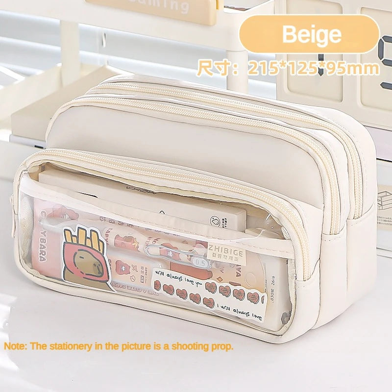 Clear Transparent Pencil Case, Large Capacity Multifunctional Stationery Storage Bag for School Students, Durable & Convenient