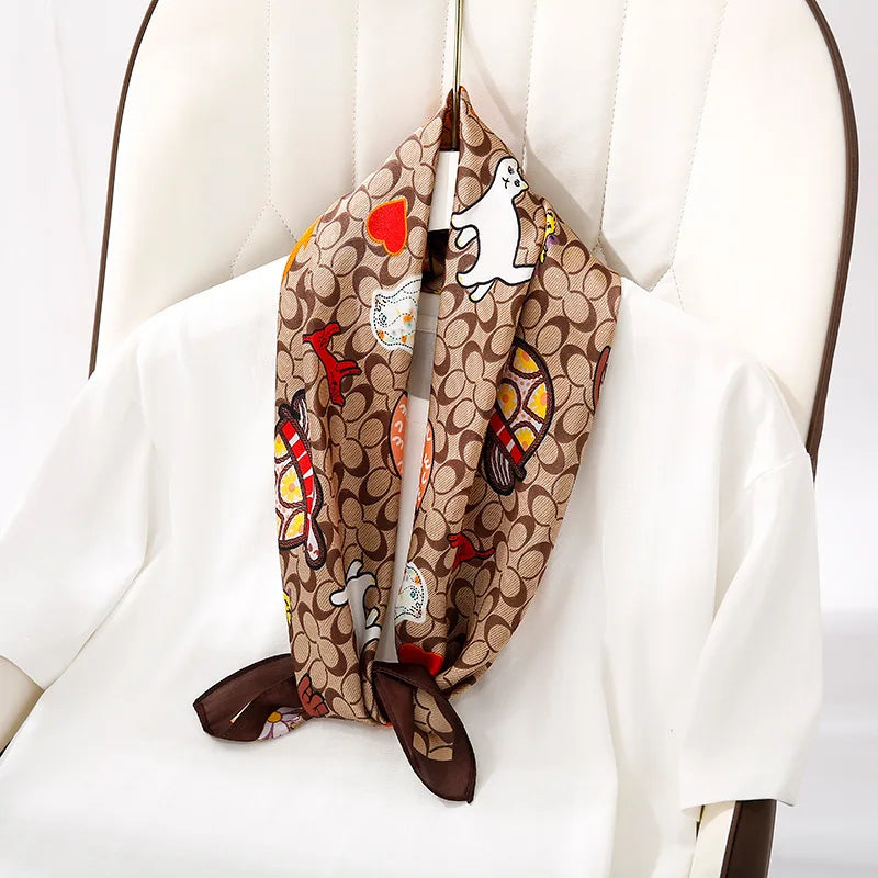 Women's Satin Floral Square Scarf - 70cm Silky Head Scarf - photo 2