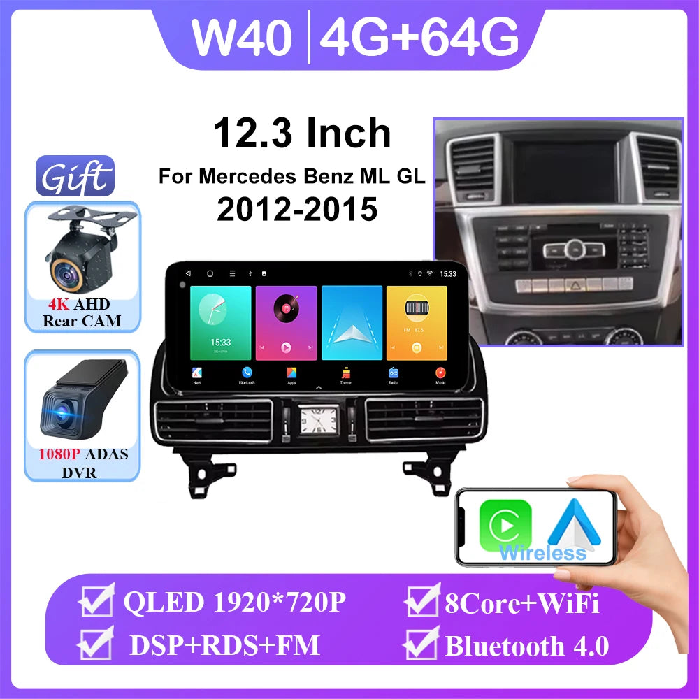 For Mercedes Benz ML GL GLE GLS W166 X166 2012-2019 Car Radio Multimedia Video Player Navigation GPS Android 15 CPU No 2din DVD
