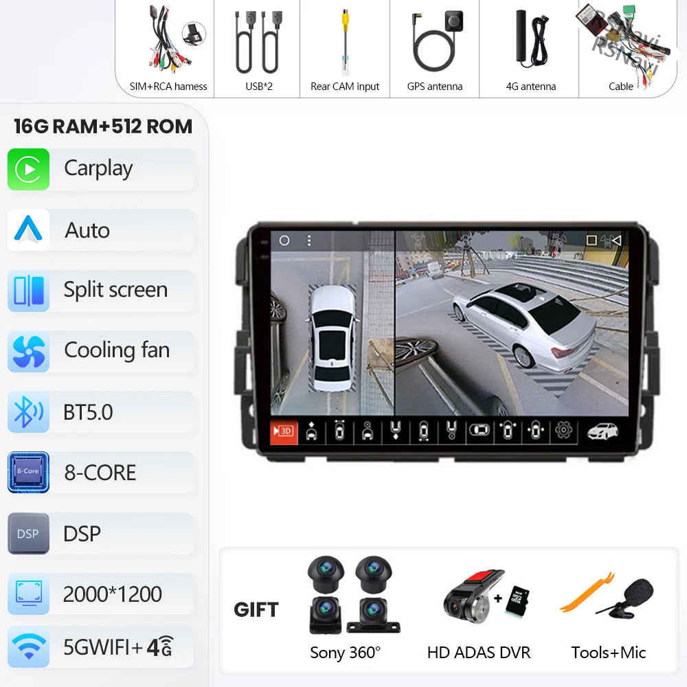 Android 16 Carplay Car Radio for Chevrolet Silverado Impala GMC Yukon Acadia Sierra Multimedia Video Player Navigation Stereo BT