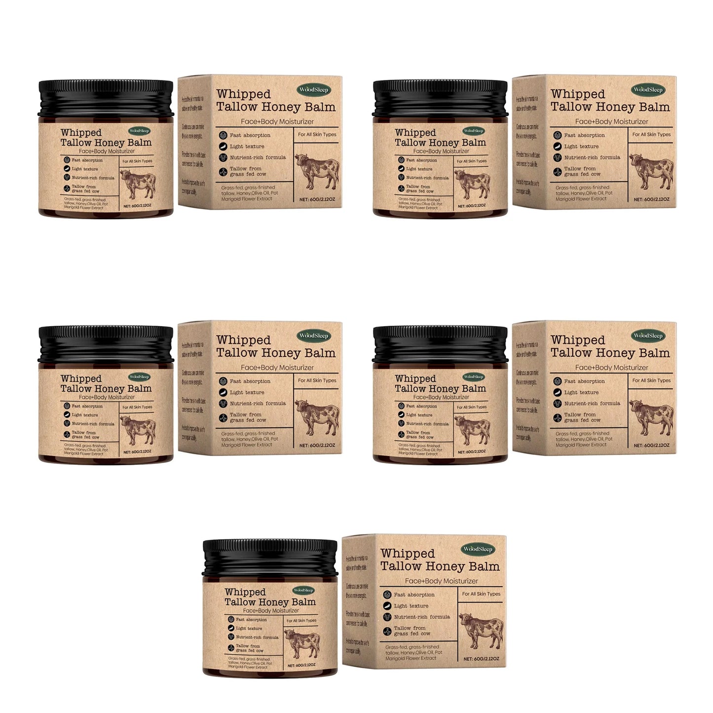 WoodSleep Whipped Beef Tallow Balm - Grass-Fed Tallow & Wild Honey
