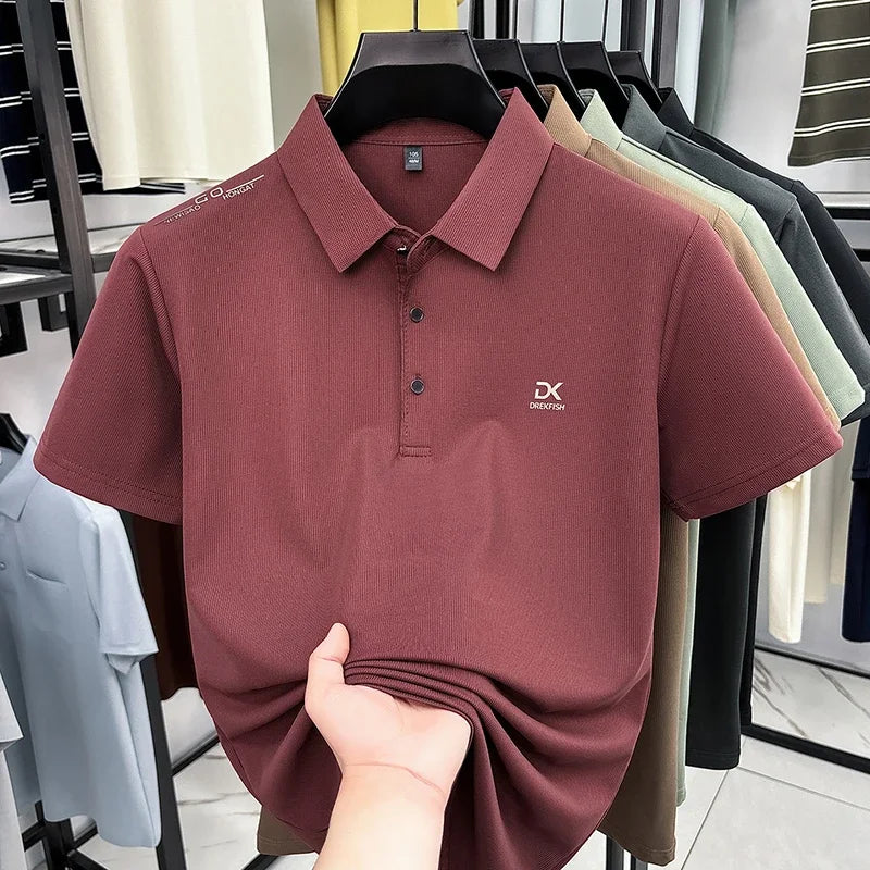 Men's Polo Tee - Chest Embroidery, Seamless Breathable Stretch