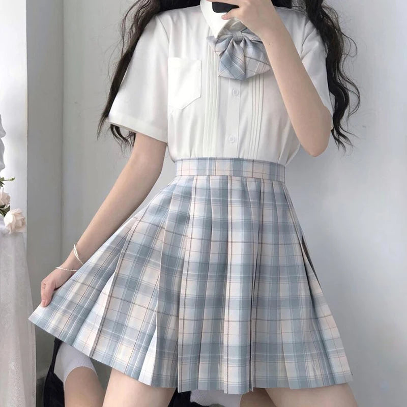 ZOKI Plaid Pleated Mini Skirt – Bow Knot High Waist Preppy Style | Harajuku Aesthetic Women's A-Line Dance Skirt | S-XXL