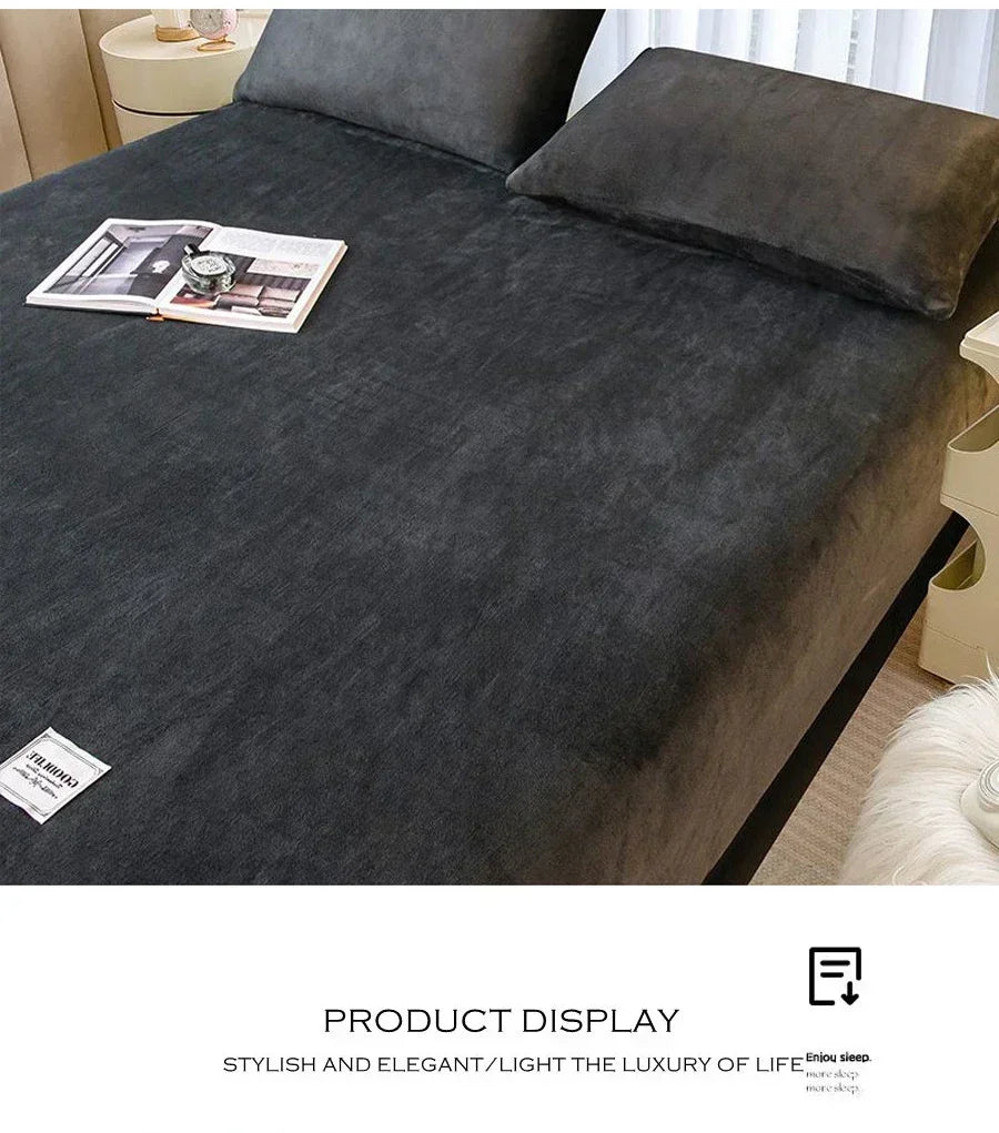 Soft Warm Plush Fitted Sheet Elastic Mattress Cover Fluffy Coral Fleece Bed Linen Winter Couple Luxury Double Bed Bedding
