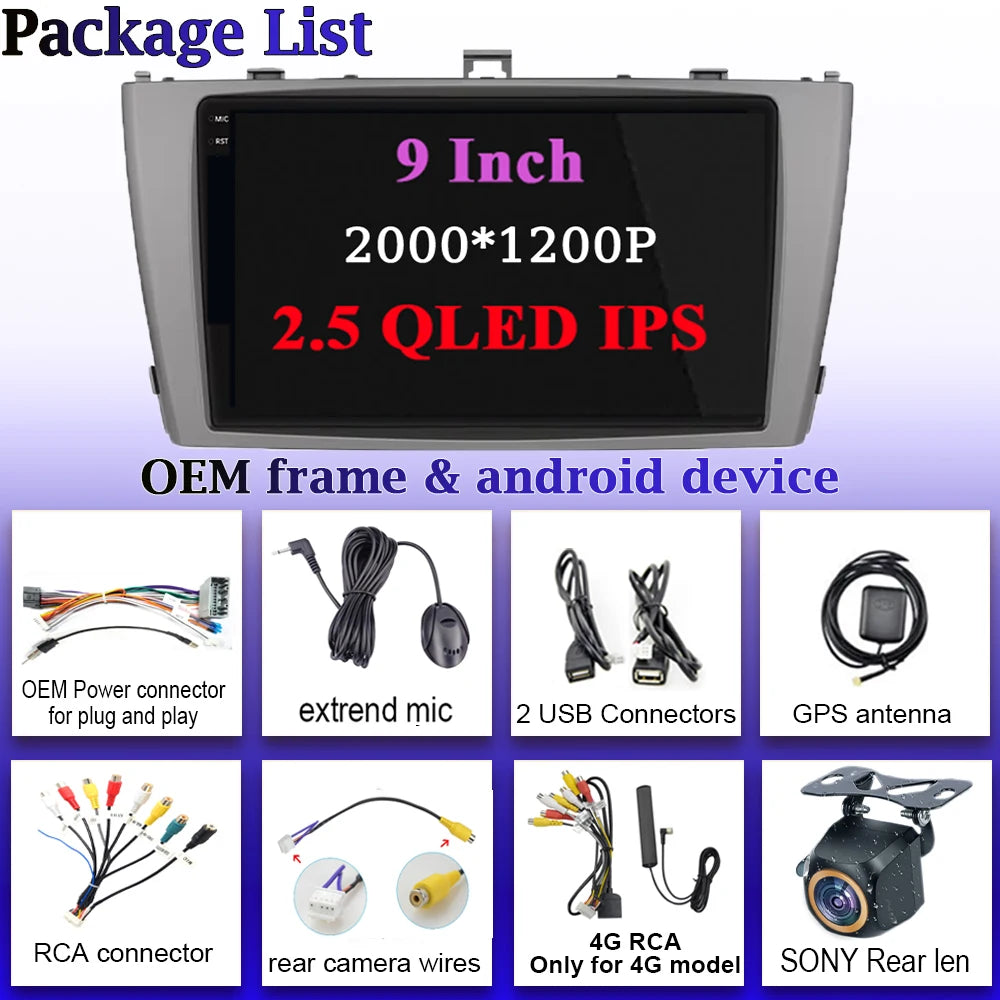 Android 16 8 core Carplay For Toyota Avensis T27 2009-2015 Car Multimedia Player 5G Wifi High-performance 7862 CPU Touch Display