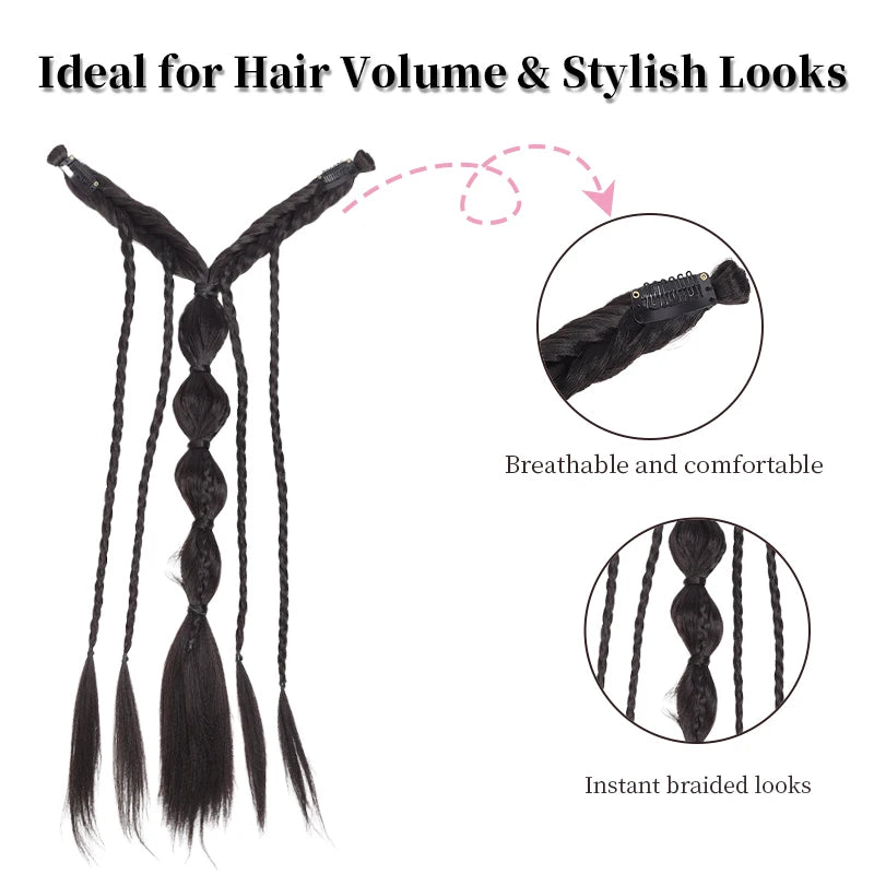 Elf Style Half Head Braided Hair Extensions with BB Clips, Synthetic Fiber Fake Hair for Women, Easy Back of Head Styling