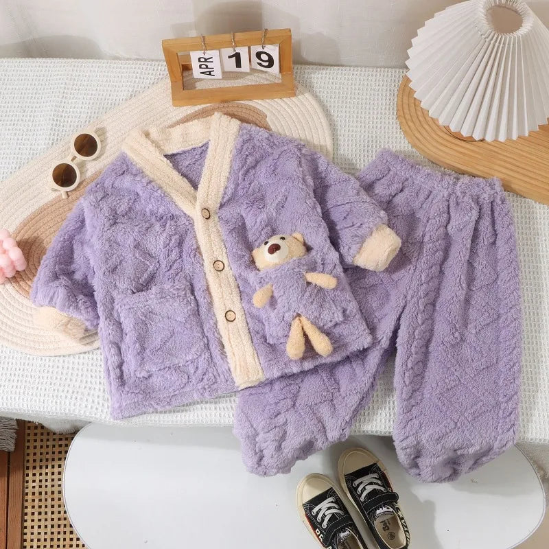 Kids Coral Fleece Pajama Set - Thick Winter Loungewear for Boys and Girls - photo 2