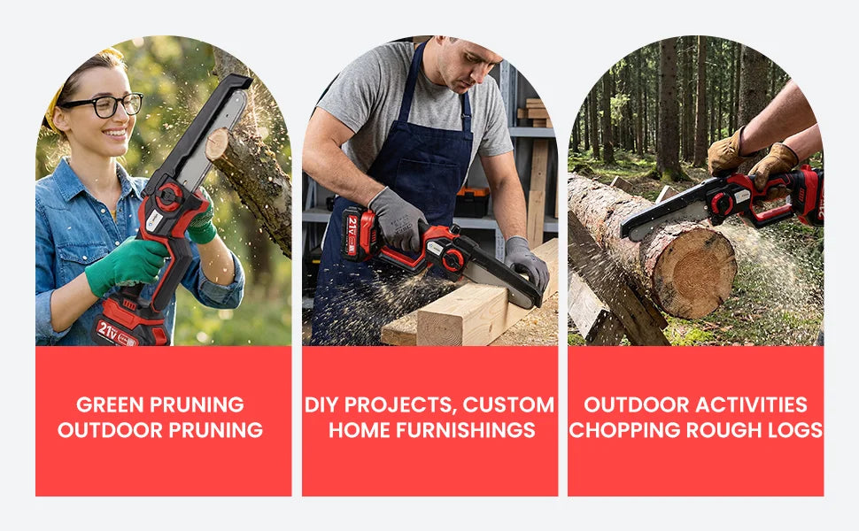 XYSD 8" & 6" Mini Cordless Chainsaw – Brushless Motor, 2x3.0Ah Batteries | Wood & Tree Cutting