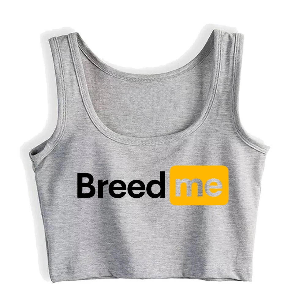 Breed Me Print Design Naughty Sexy Slim Crop Top Hotwife Humorous Flirtatious Tank Tops Swinger Cotton Breathable Camisole