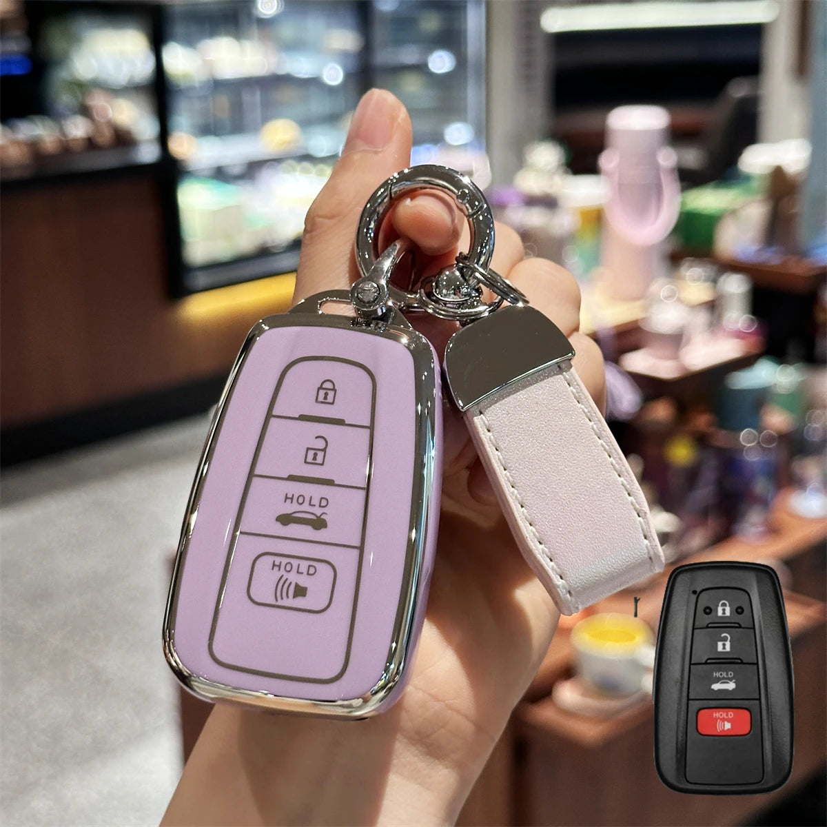 for Toyota Key Fob Cover For 2020-2024 Highlander 2018-2024 RAV4 Camry C-HR Corolla Avalon Prius Key Shell Case Keychain