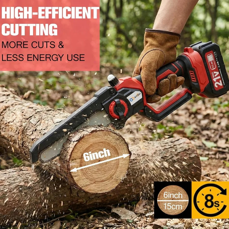8" and 6" Mini Chainsaw Cordless Portable Handheld Electric Chainsaw with 2x3.0Ah Batteries and Charger Brushless Small Power S