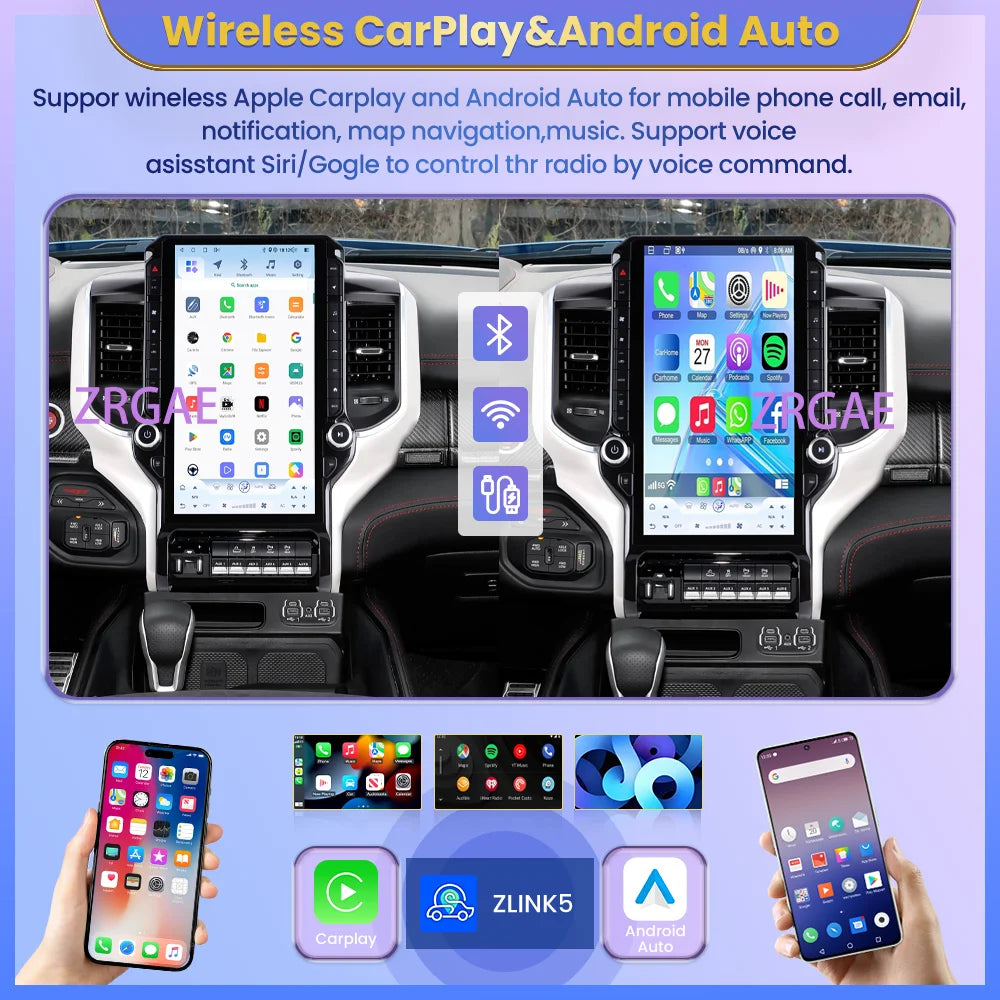 Android 15 Car Radio for Dodge Ram 1500/2500/3500 2019-2023 - 14.5" Tesla-Style Screen