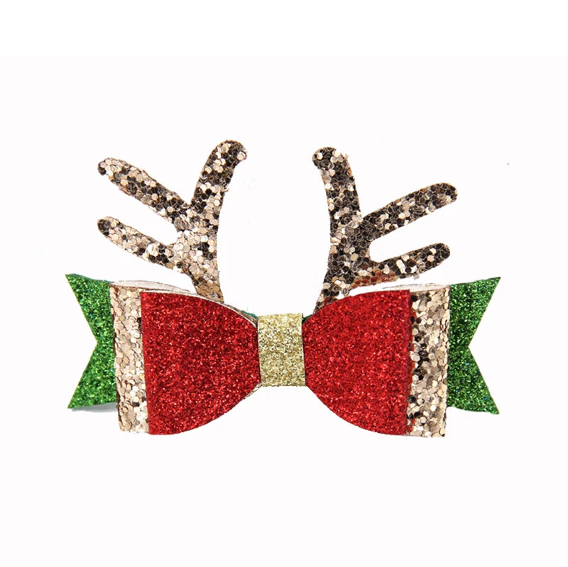 10pcs Glitter Padded Applique Reindeer with Red Nose  for DIY Christmas Hair Clips Bow Accessories Felts Supply Party Decor