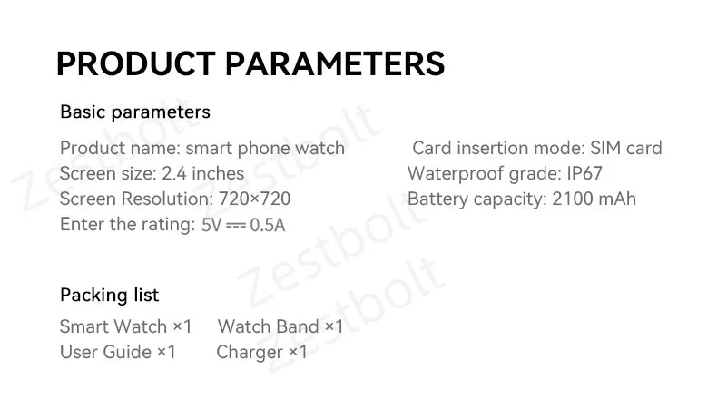 Zestbolt M99 Android Smartwatch – 2.4" AMOLED, 4G/5G SIM, GPS, 9MP Rotating Camera, Android 10 | Up to 32GB+512GB | Black & Silver