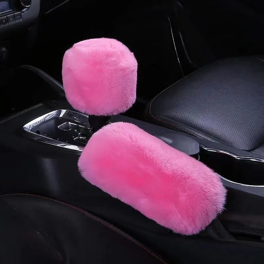2 Pieces Of Car Plush Handbrake Cover Shift Knob Cover Autumn And Winter Car Plush Handbrake Cover Soft And Warm Handbrake Cover