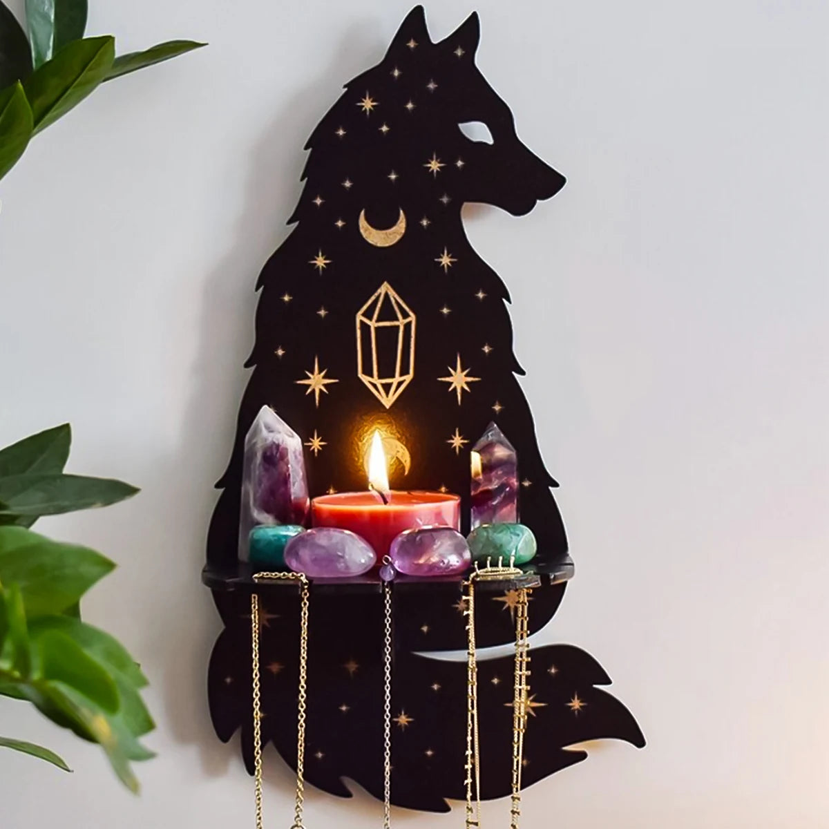 Cat Silhouette Wooden Wall Shelf - Crystal Display – photo 2