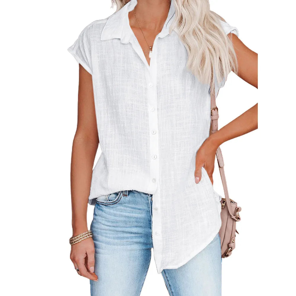 Women's Cotton-Linen Shirt — Casual Loose Short-Sleeve Summer Top