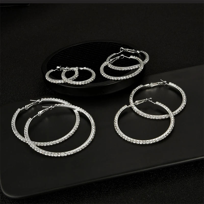 2026 New 30-100mm Large Crystal Hoops Earrings Paparazzi Basketball Wives CZ Hip Hop Earrings Christmas Jewelry Gift