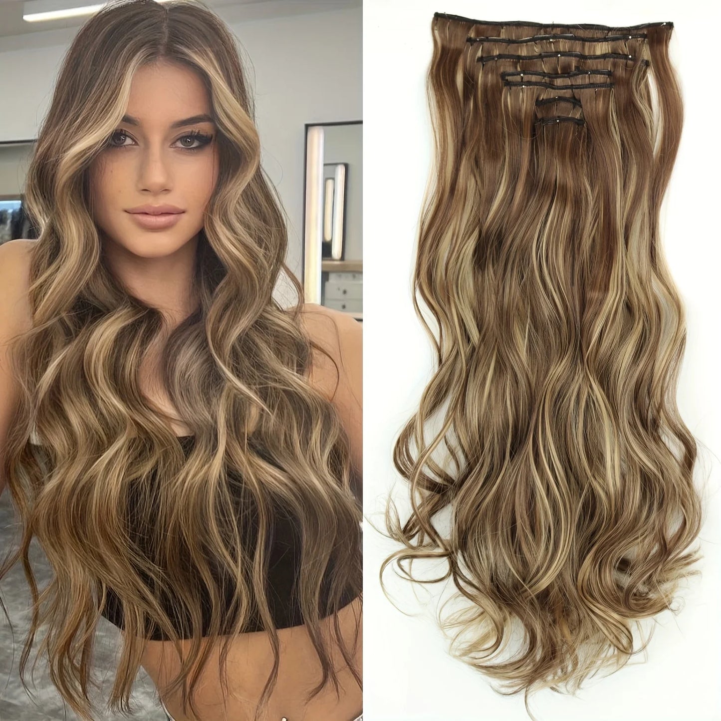 7Pcs/Set 16 Clips Hair Extension Black Long Straight Natural Hair Ombre Hairpiece Heat Resistant Fiber for Women Hairstyle