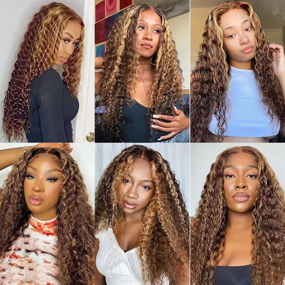 Highlight P4/27 Jerry Curly Human Hair Weave Bundles Water Wave Honey Blonde Bundles Peruvian Raw Hair Bundles Human Hair