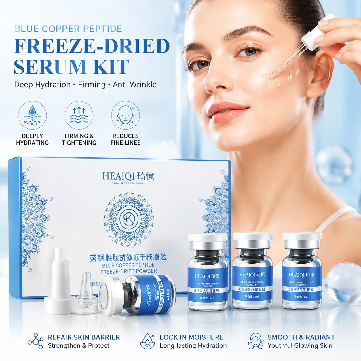 GHK-Cu High Purity 98% Blue Copper Peptide Essence Freeze-Dried Powder Set — Anti-Wrinkle Pore-Refining Skin Essence