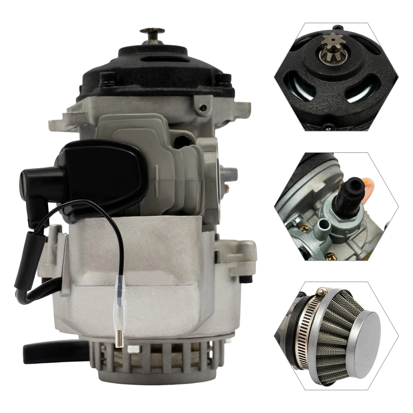 49cc Two-Stroke Motor Engine, 3HP, 12500 RPM, Large 0.32gal Fuel Tank, Durable Build