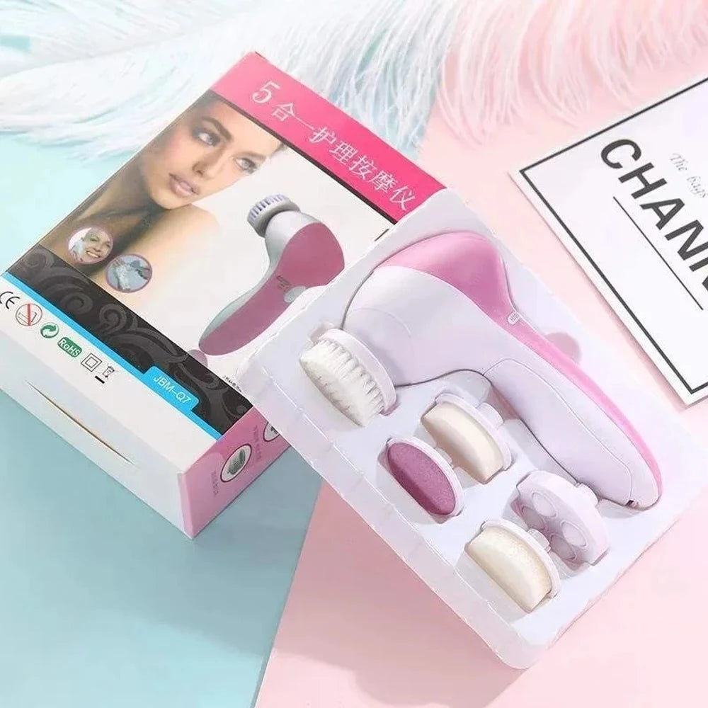5-in-1 Electric Facial Cleansing Brush Set Multi-functional Skin Care Massage Tool Face Exfoliator Blackhead Remover Deep Cleans