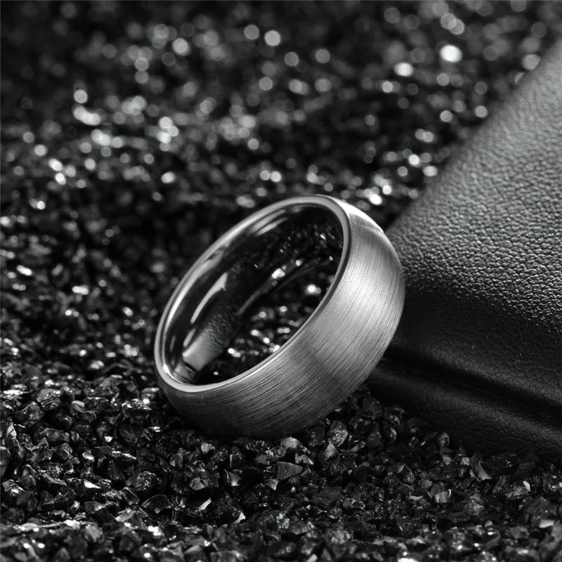 Tungsten Carbide Ring — 6mm/8mm Brushed Silver Tone Band