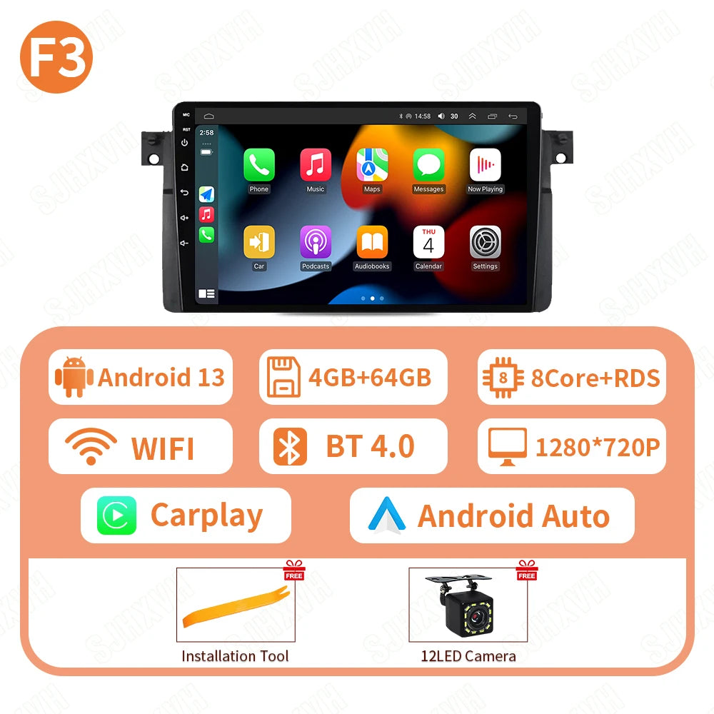 9" Android Car Stereo for BMW E46 318 320 325 330 335 & M3 (1998–2006) — Wireless CarPlay, Android Auto, GPS