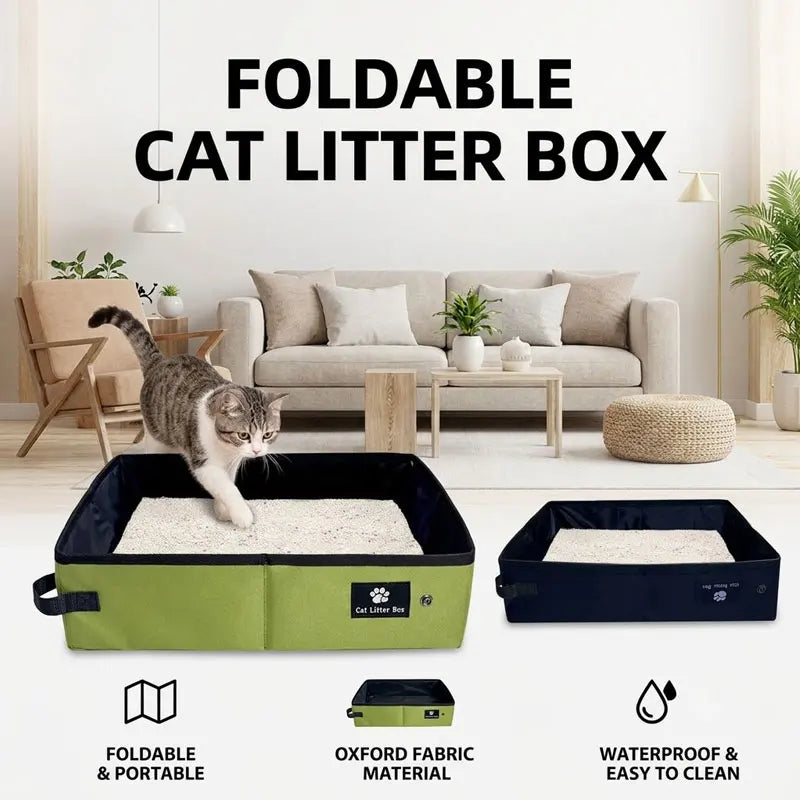 Foldable Cat Litter Box Waterproof Reusable Litter Tray Portable Travel Kitty Toilet Pet Toilet Indoor Home RoadTrip Camping Use