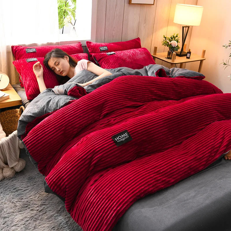 Solid Color Velvet Duvet Cover Winter Warmth Thick Bedding Set Double Quilt Cover Twin Queen King Comforter Cover 150×200