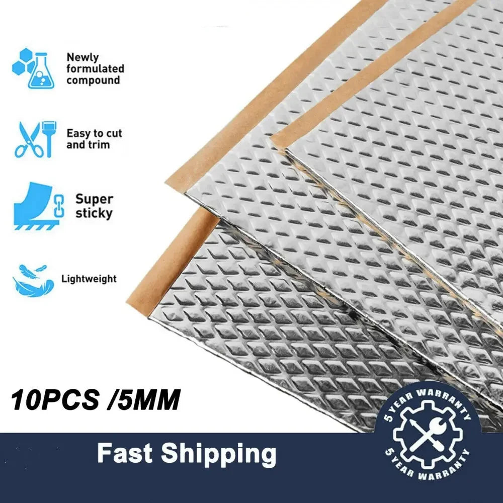 10Pcs 5mm Sound Deadener Heat Insulation Mat Car Van Sound Proofing Deadening Insulation Car Hood Insulation Silent