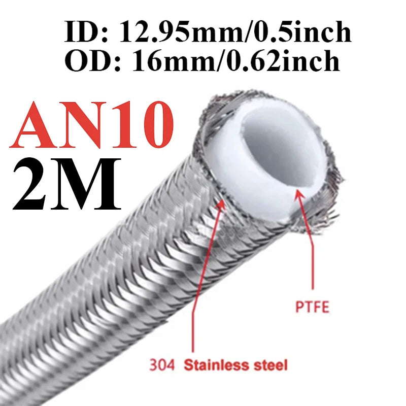 1M/2M/3M/5M AN3 AN4 AN6 AN8 AN10 Racing Hose 304 Stainless Steel Braided PTFE Brake Hose Fuel Oil Line Oil Cooler Hose Pipe