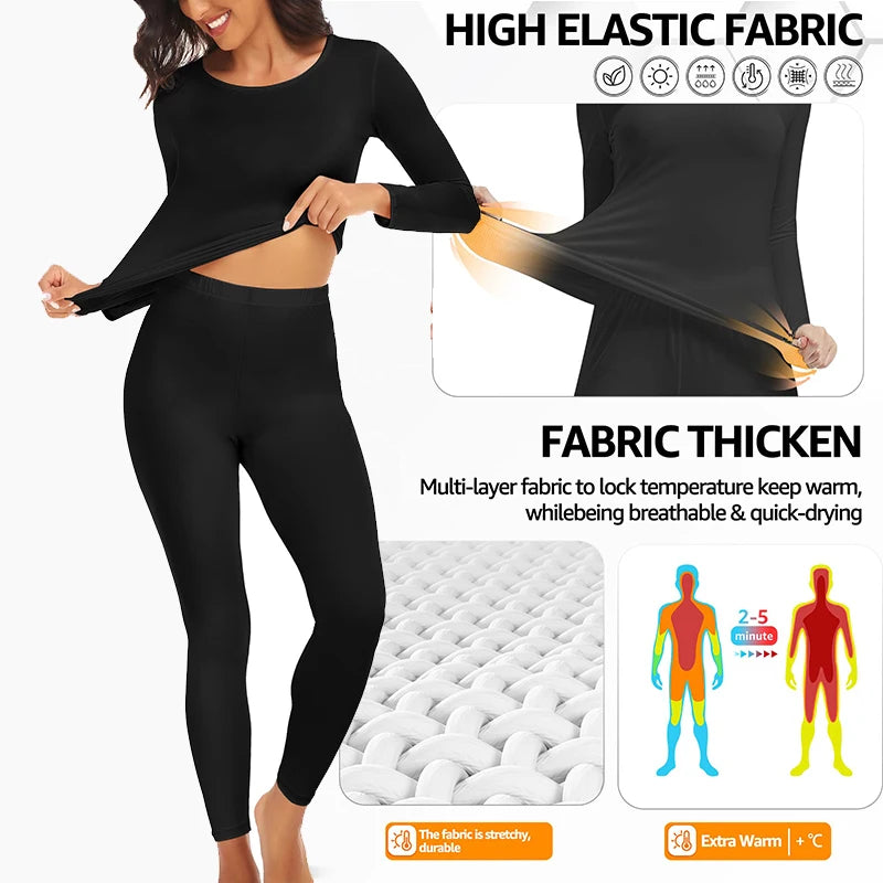 Women's Thermal Long Johns Set - Lined Top & Pants for Skiing - photo 3