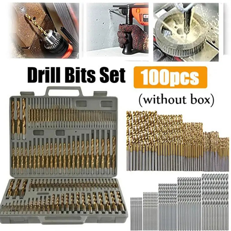 100 Pc Titanium Coated HSS Drill Bit Set