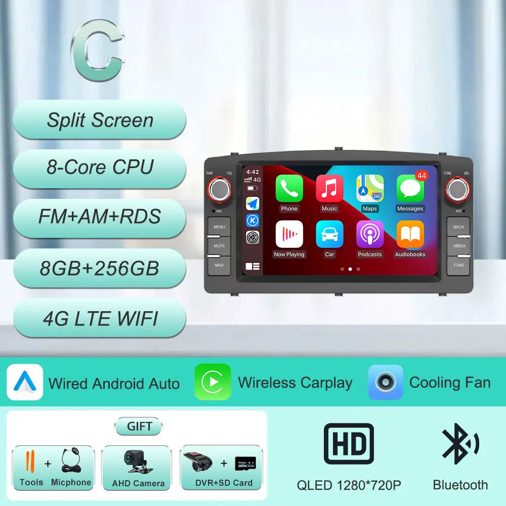 7"Android Car Radio for Toyota Corolla E120 2003-2006 Wireless CarPlay Android Auto GPS WiFi BT FM HD Touch Screen Stereo Player