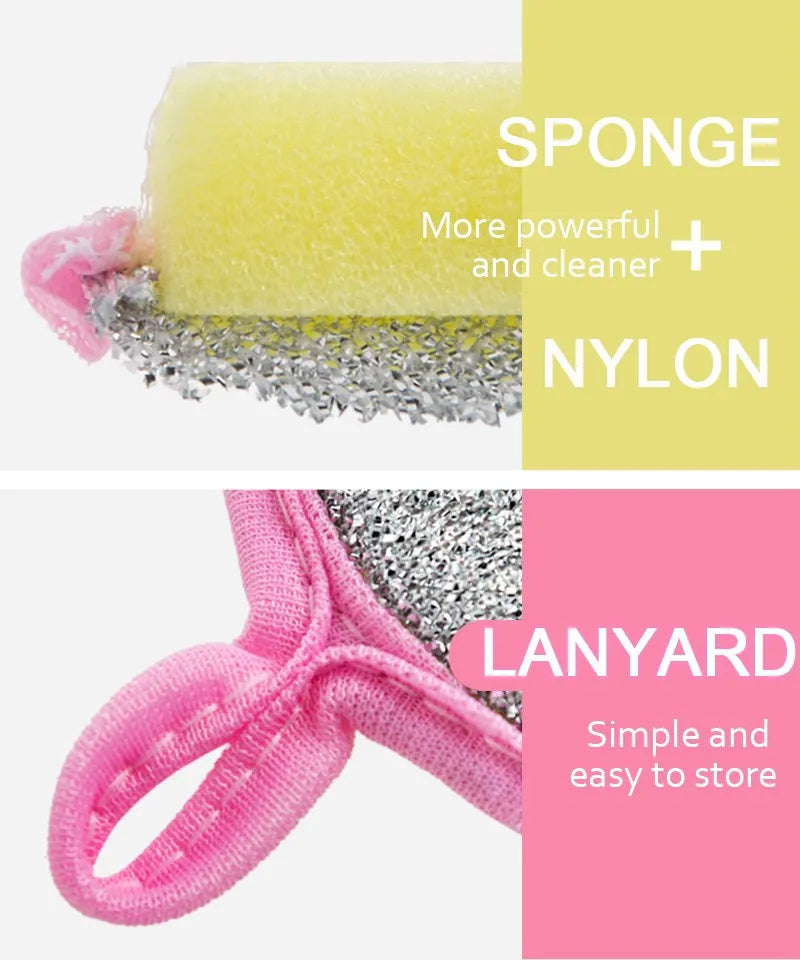 Kitchen Double-Sided Dishwashing Sponge Reusable Brushing Pots Wipes Pans Cleaning Cloth Home Grease Removal Dishwashing Cloth