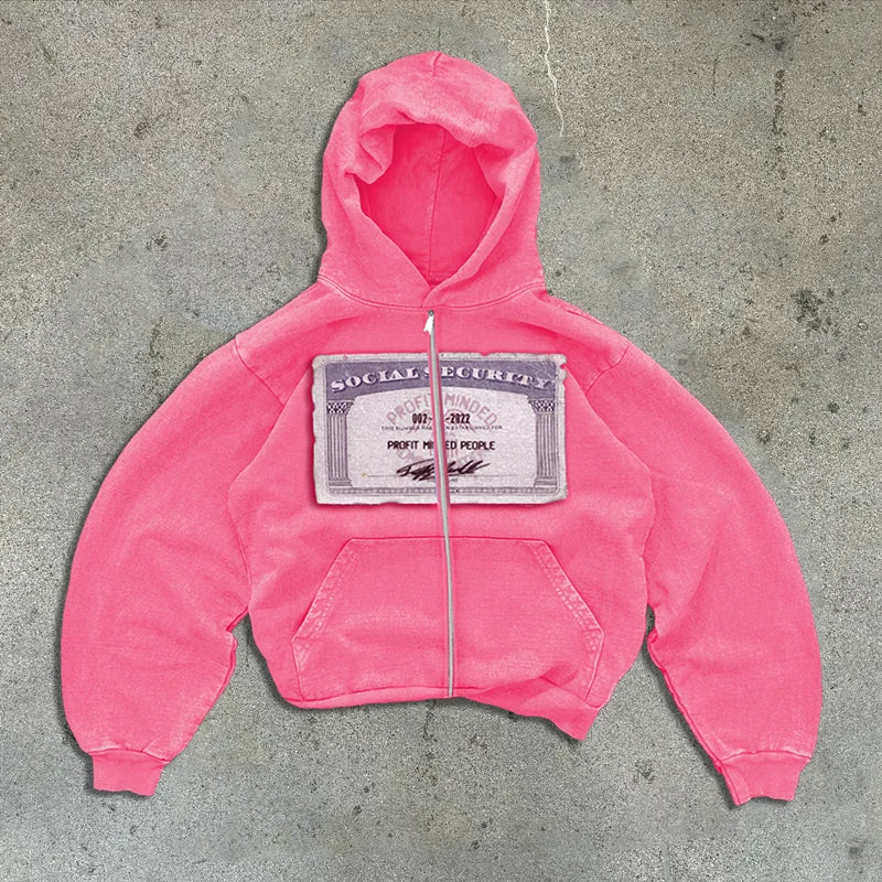 Y2K Printed Zip-Up Hoodie, Unisex Streetwear