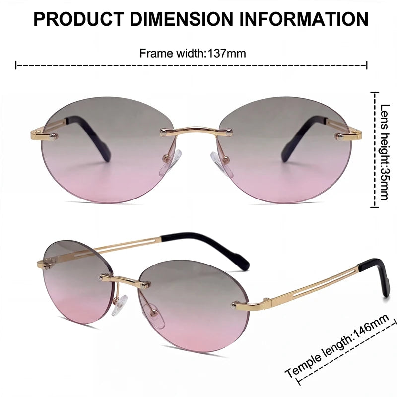 Rimless Oval Sunglasses for Women — Gold Metal, Gradient Lens
