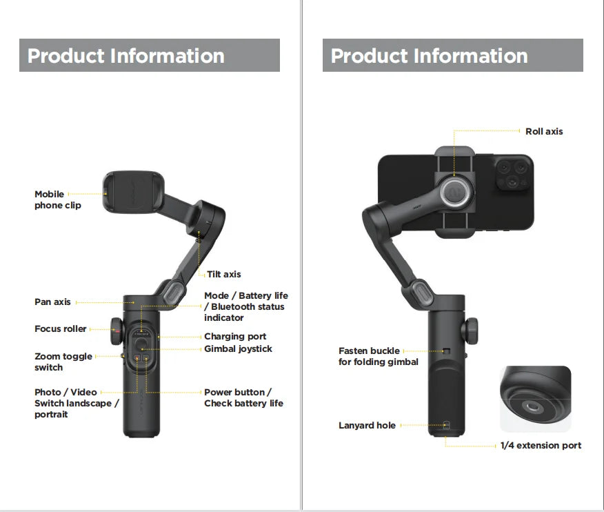 AOCHUAN 3-Axis Handheld Gimbal Stabilizer SmartXE for Smartphone for iPhone Android AI Face Tracking Tk Vlog