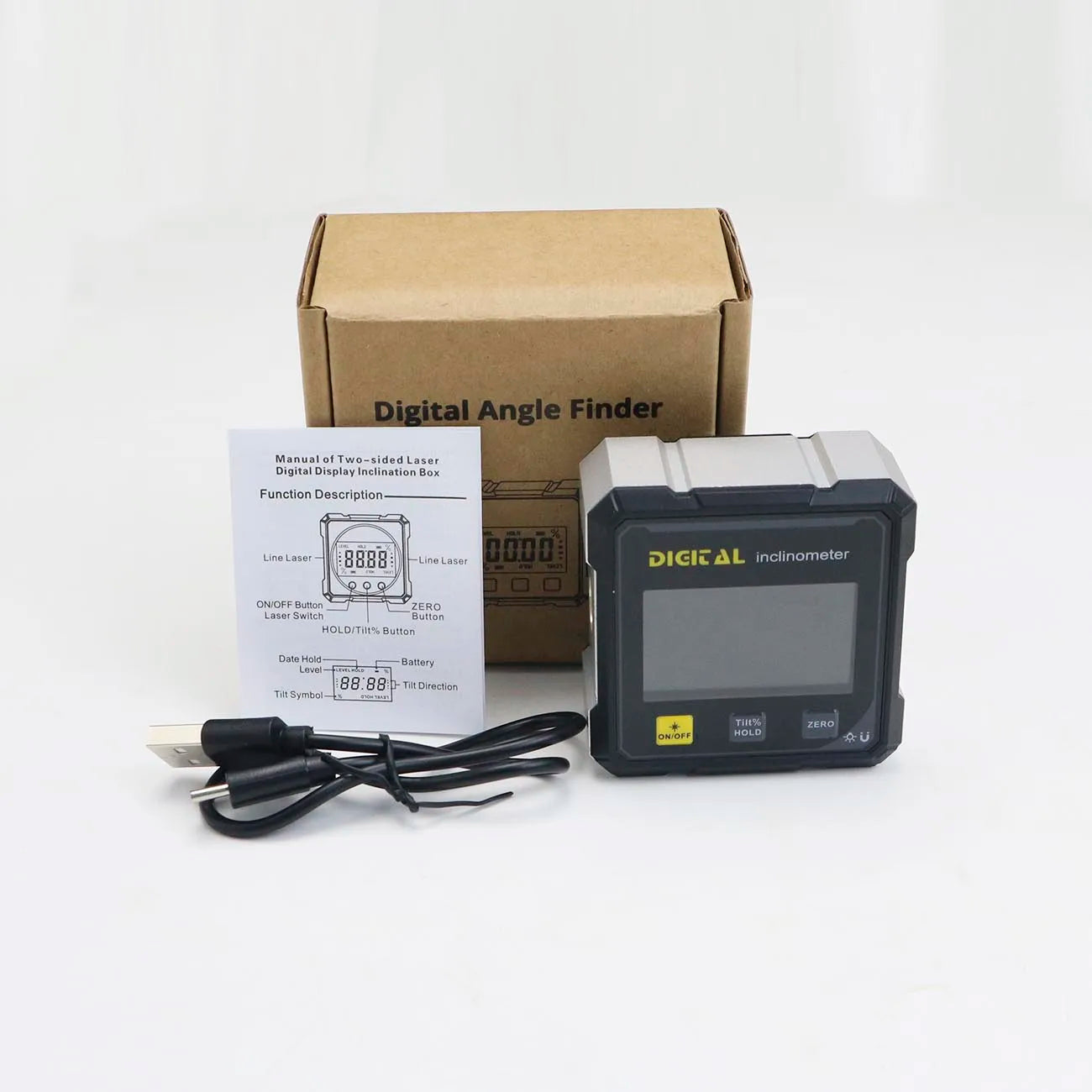 SHAHE Rechargeable Digital Angle Finder with Dual Laser- 4-Side Magnetic Inclinometer Woodworking Measuring Tool Level Box