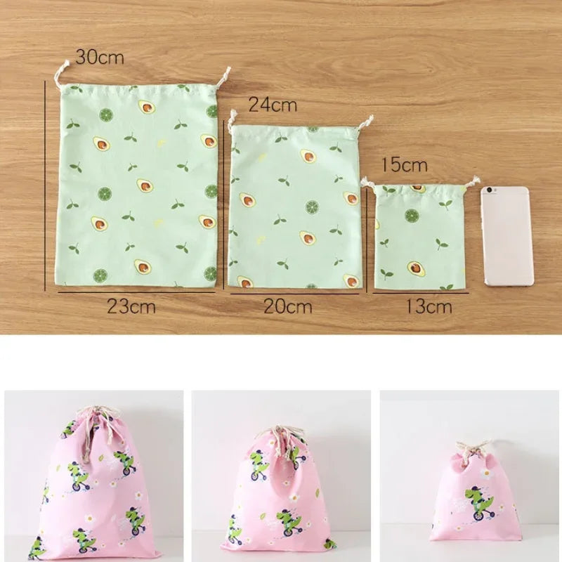 Cute Cotton Travel Storage Bag Drawstring Bag Dustproof Clothes Socks Cosmetic Packaging Organizer Drawstring Pocket